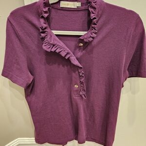 Tory Burch Purple Ruffled Button Down Shirt